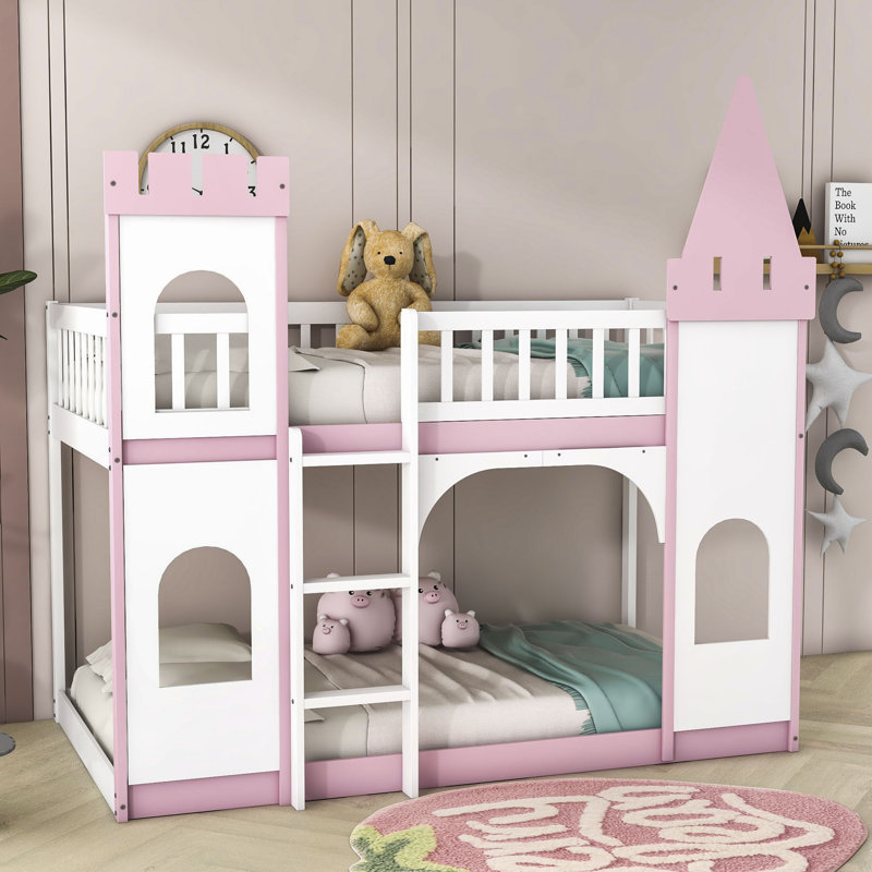 Amado Twin Over Twin Wood Bunk Bed with Ladde by Gemma Violet, Pink