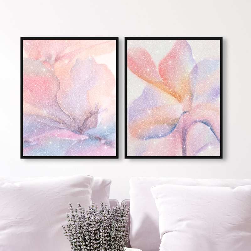 Watercolor Petals Set Set by Oliver Gal, 17"H x 21"W, Black Floater Frame