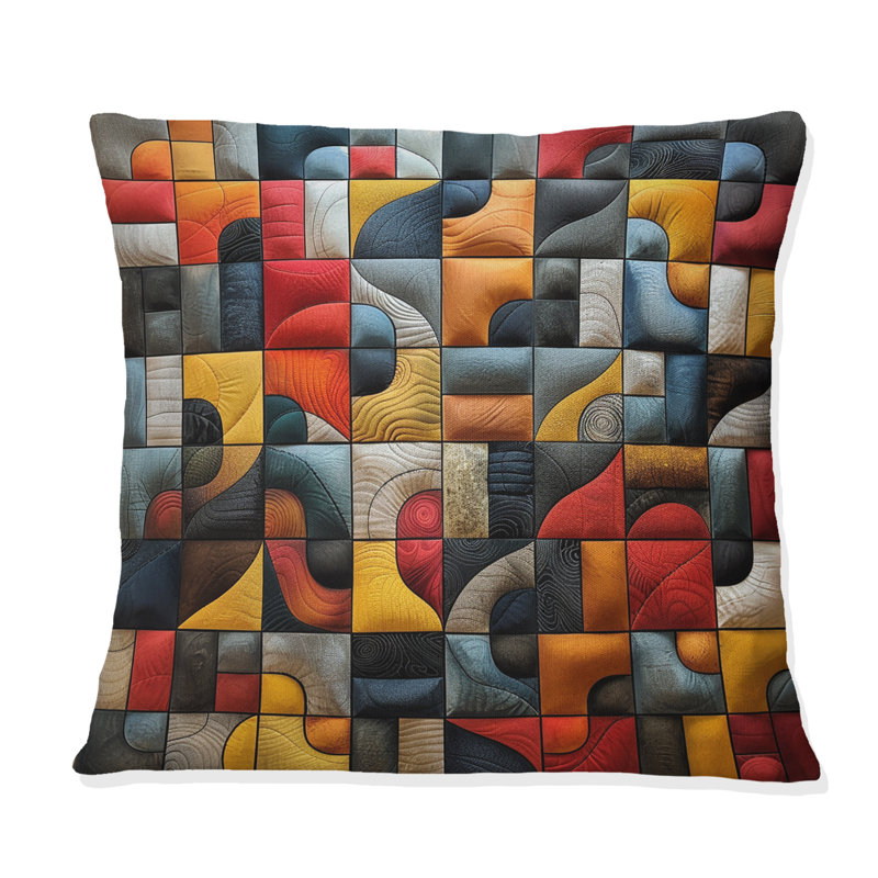 Coussin décoratif moderne à formes géométriques orange et jaune, H 18 po x l 18 po