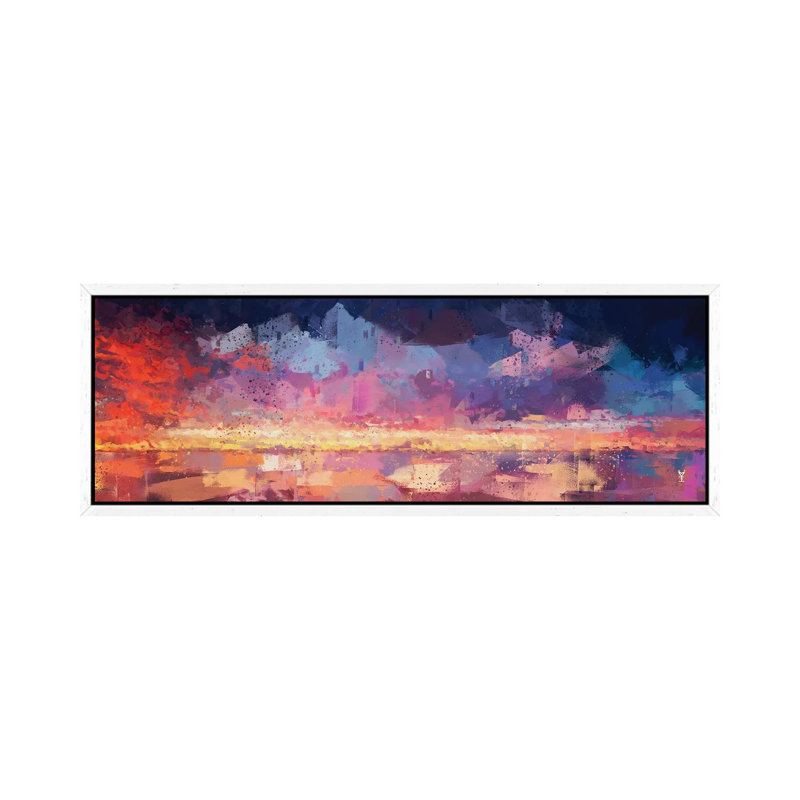 Sunset In The Matrix by Van Credi - Panoramic Painting on Canvas, White Framed, 50.8cm H x 152.4cm W x 3.81cm D