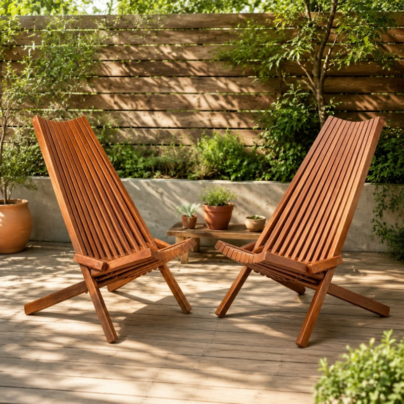 Ensemble de 2 chaises longues pliantes, Brun