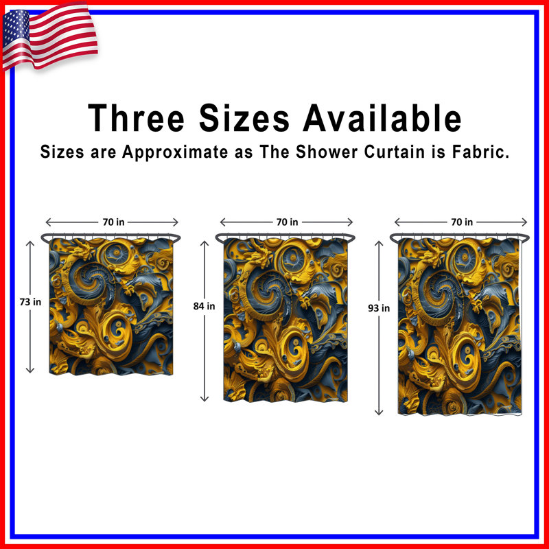 Rideaux de douche Intricate Blue Yellow Swirls, L 70 po x H 72 po