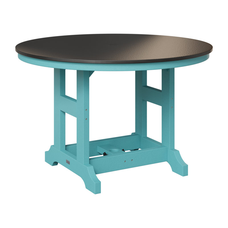 Table de salle à manger à hauteur de comptoir 48 po Berlin, Bleu Aruba, Noir martelé, H 35,5 po x l 48 po x P 48 po
