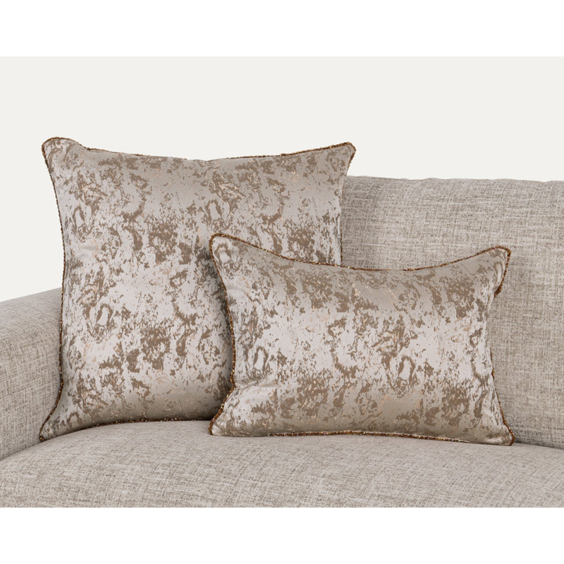 Mica Brocade Woven Throw Pillow, Duck Down/Feather, Brown/Gold/Cream