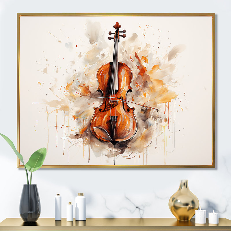 Cello Contour Rich Brown III sur toile, H 30 po x l 40 po x P 1,5 po, Cadre flottant doré