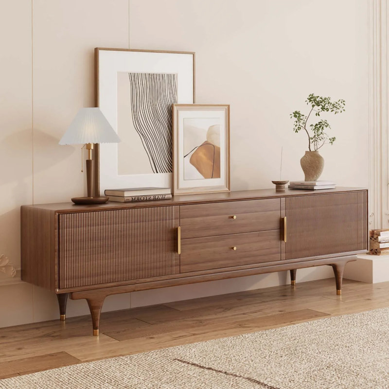 Meuble télé Mid-Century, Brun, H 23 po x l 18 po x P 70 po