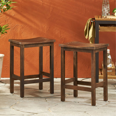 Tabouret de bar d'extérieur à hauteur de comptoir en bois d'acacia, ensemble de 2