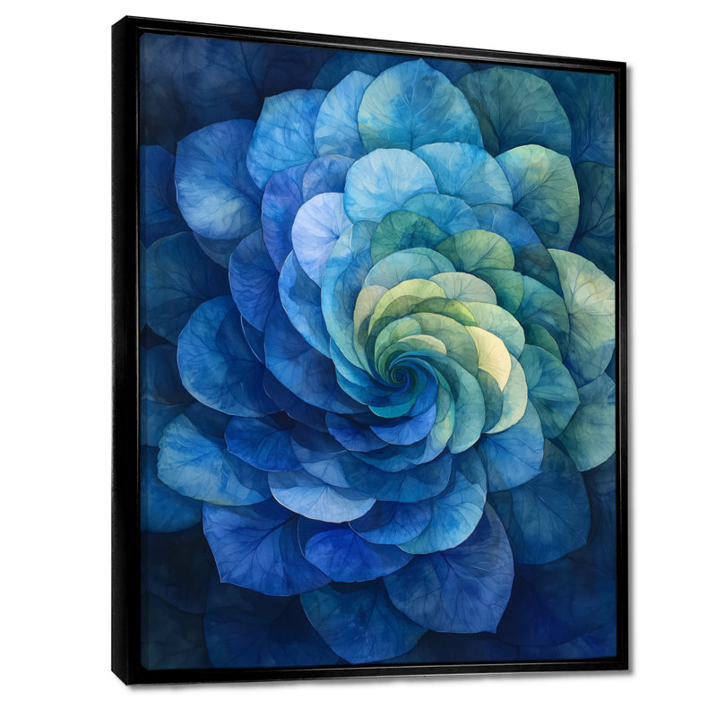 Impression sur toile bleu et vert, hortensia Vortex I, Noir, Reproduction avec cadre flottant, H 20 po x l 12 po