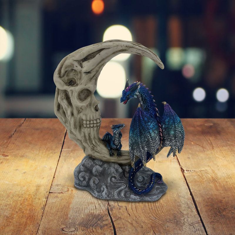 6.75"H Dragon on Skeleton Moon Figurine
