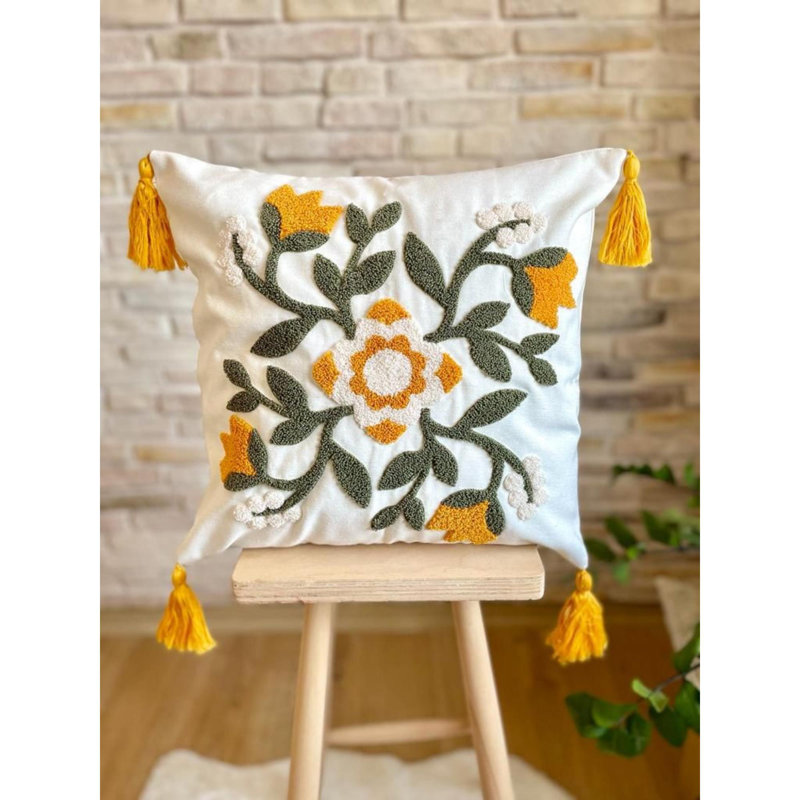 Davina Square Euro Cushion Cover, Yellow, Cotton