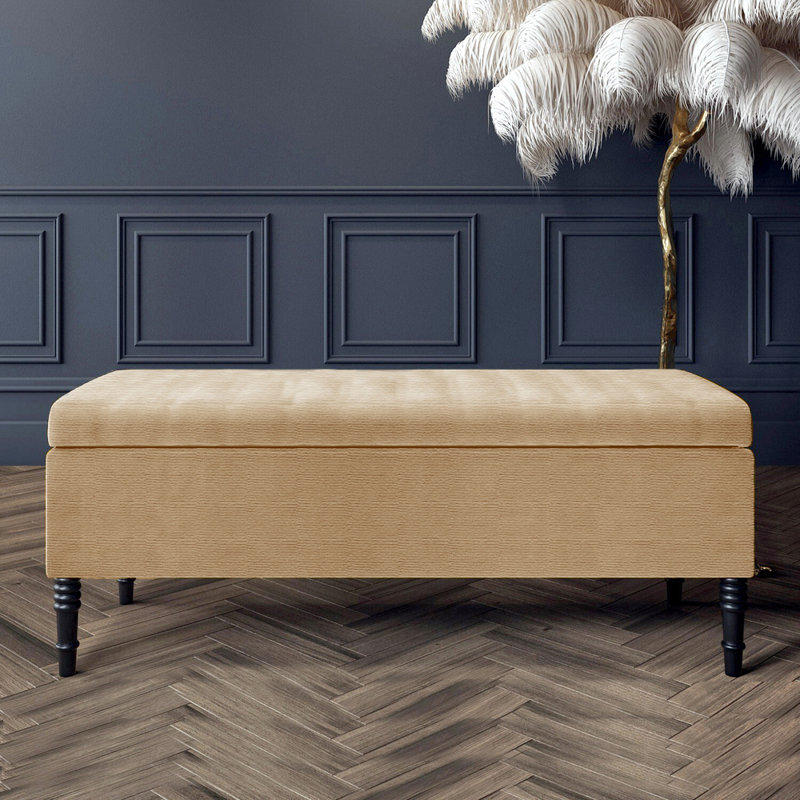 Paris Plain Naples Ottoman Storage Bench, Upholstered End of Bed Bench with Legs, Rectangle Coffee Table with Storage, Window Seat Ottoman Footstool for Bedroom, Hallway, Living Room