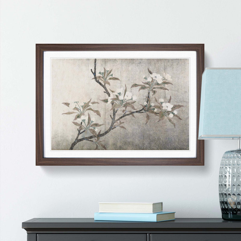 Pear Blossoms by Qian Xuan - Picture Frame Painting Print, 36cm H x 48cm W x 2cm D, Walnut Framed