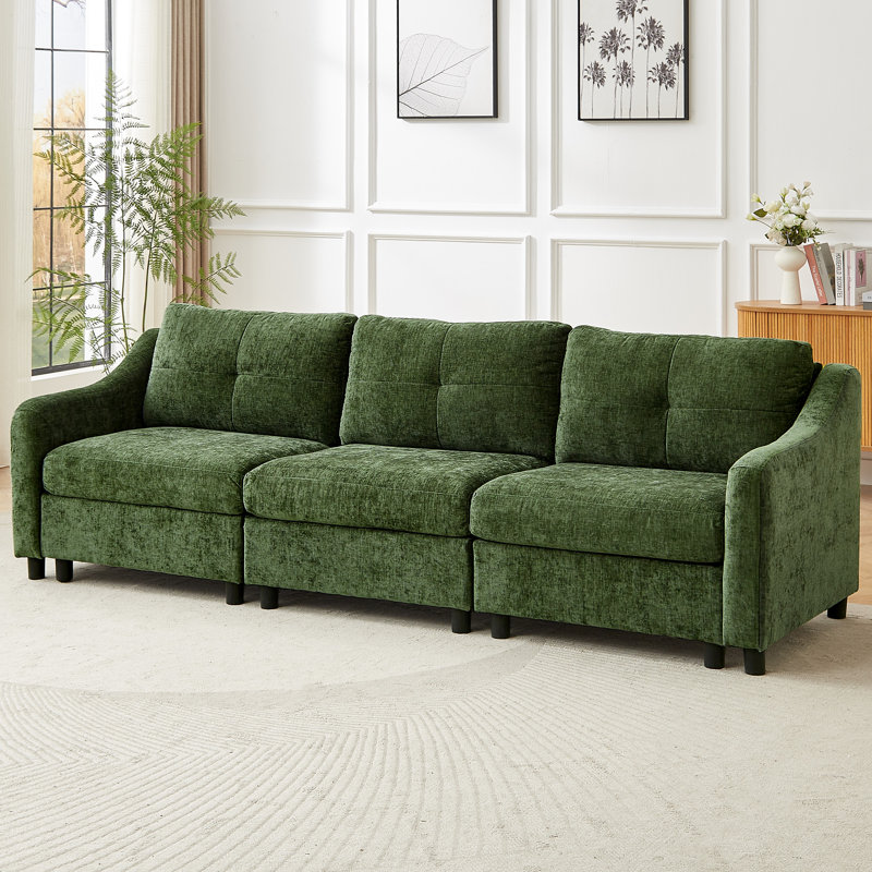 Chenille Sofa, 3, Green