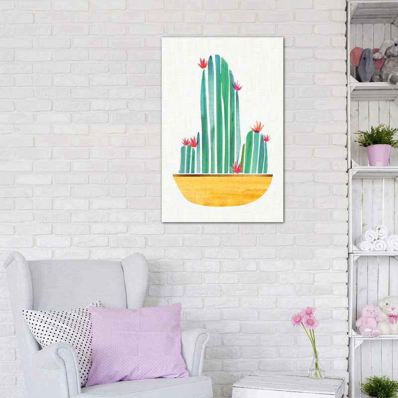 «Tiny Cactus Blossoms II» par Modern Tropical - reproduction d'art, Pas de tapis, Toile tendue, H 48 po x l 32 po x P 1,5 po
