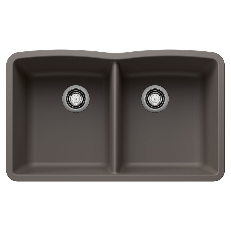 Diamond SILGRANIT 32" 50/50 Double Bowl Undermount Kitchen Sink, Volcano Gray