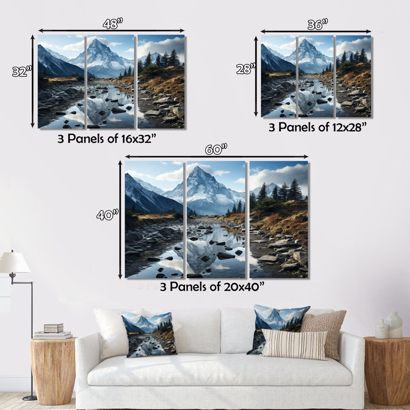 Ensemble de salon d'art mural canadien Canadablack And White Mountain Reflections I, H 28 po x l 36 po x P 1 po