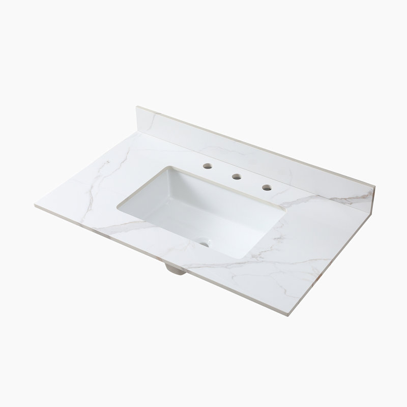 37.01'' Sintered Stone Single Bathroom Vanity Top with Sink