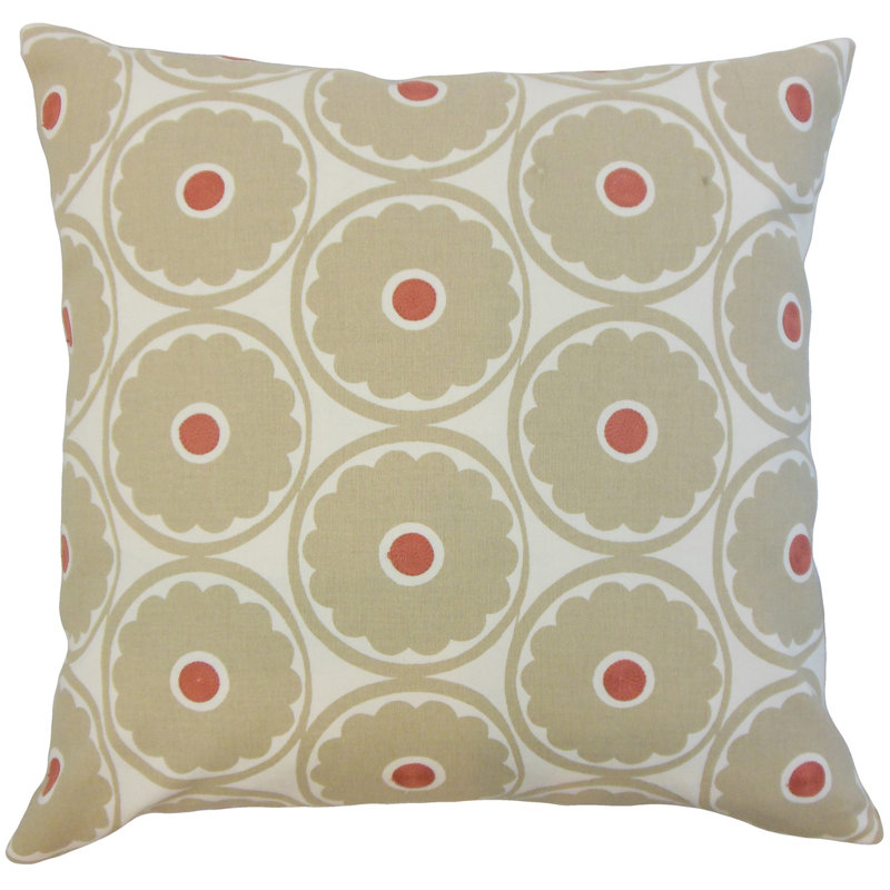 Coussin en coton à fleurs day, Bois flotté, 24 po x 24 po