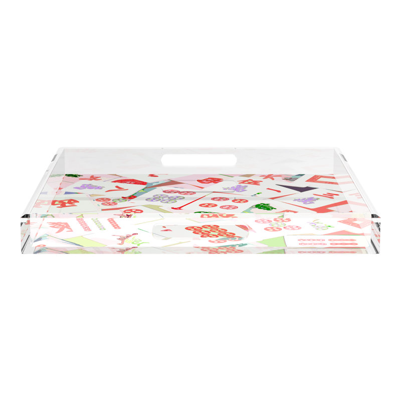 Mahjong Abstract Decorative Tray, 18"W x 18"D x 2"H, Petal, Square