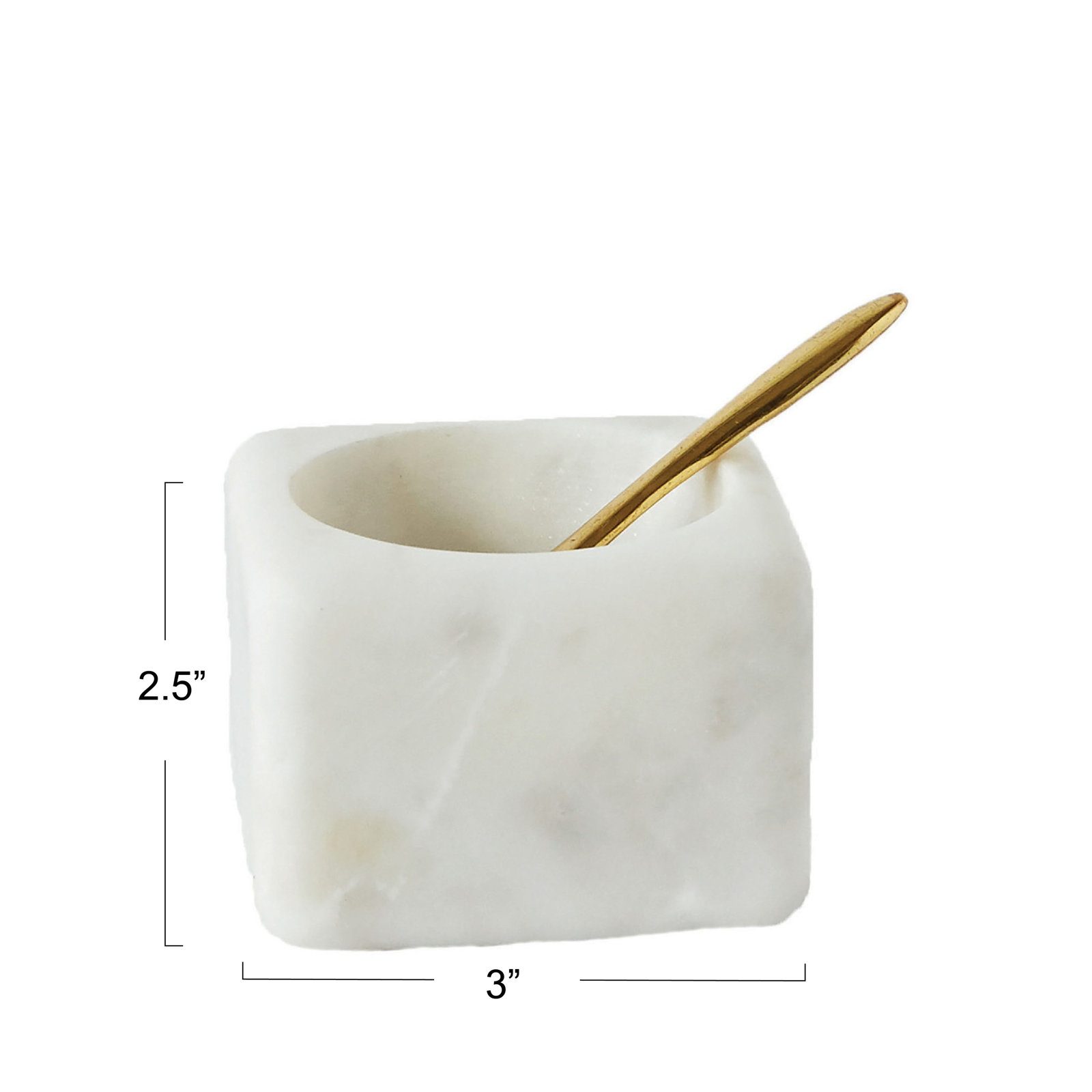 Fenster Square Marble Bowl with Brass Spoon, White