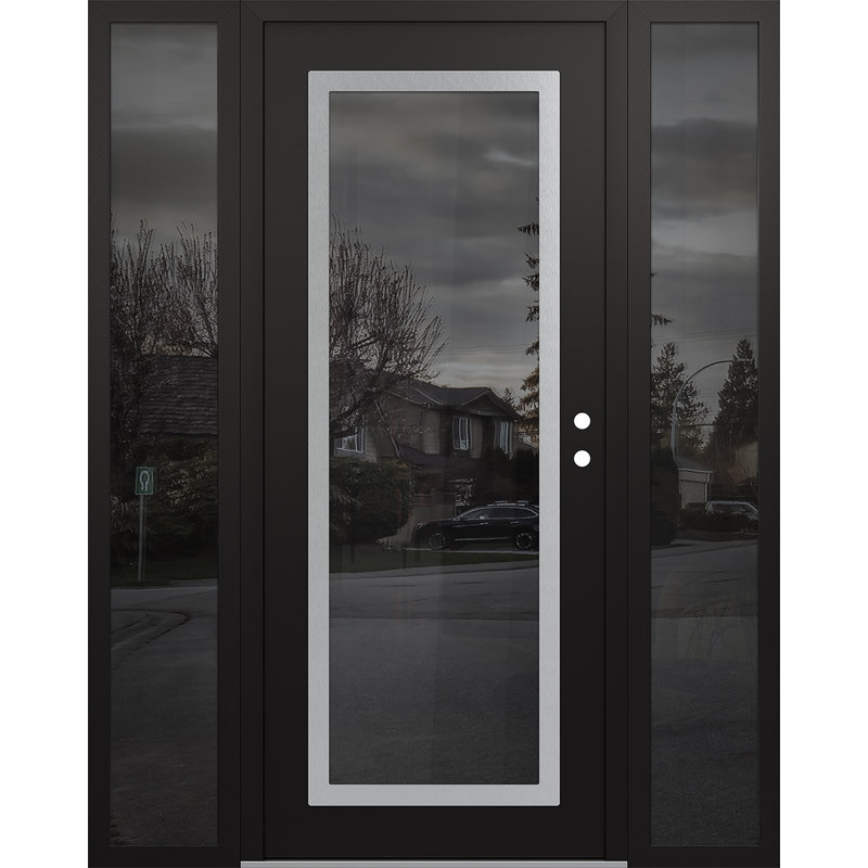 Porte d'entrée avant prémontée à panneau latéral en acier argenté noir / noir Cl1, L 61,69 po x H 81,69 po, Réfléchissant
