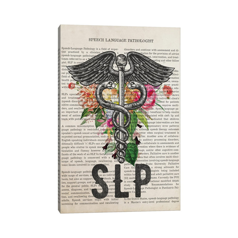 SLP, orthophoniste avec fleurs, impression sur toile tendue, H 60 po x l 40po x P 1,5 po