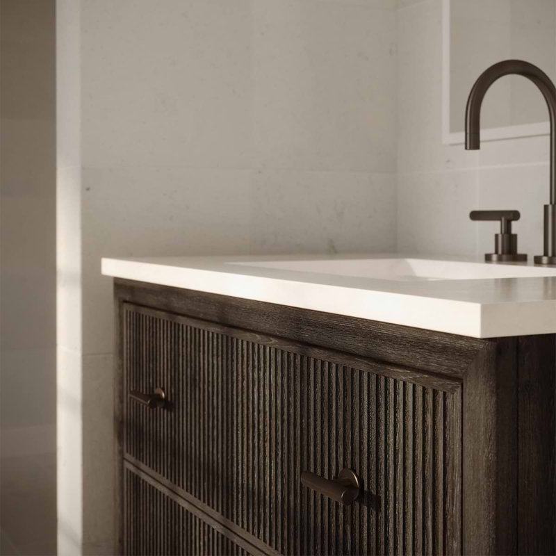TileBar Studio Vanities Rhett Vanity with Top, Espresso Oak, 60" W, White Quartz