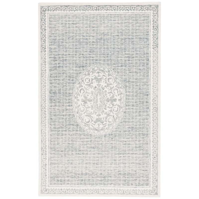 Fernet Ebony Hand Tufted Wool & Cotton Damask Rug, Rectangle 3' x 5'
