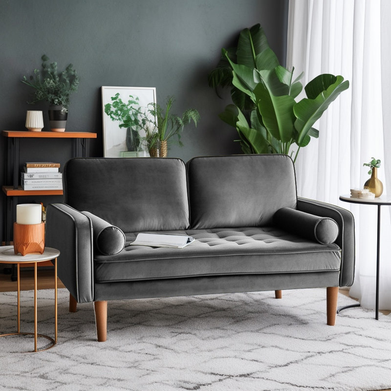 Sweeny 58'' Velvet Square Arm Loveseat, Gray Velvet
