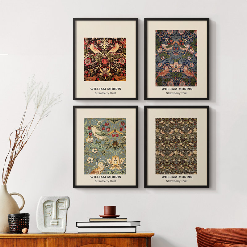 «William Morris XVII», reproduction encadrée - ensemble de 4, Noir, H 44 po x l 14 po