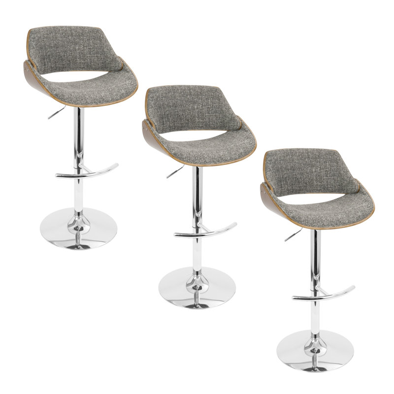 Ensemble de 3 tabourets pivotants réglables de style Mid-Century avec base chromée et détails noyer, 3