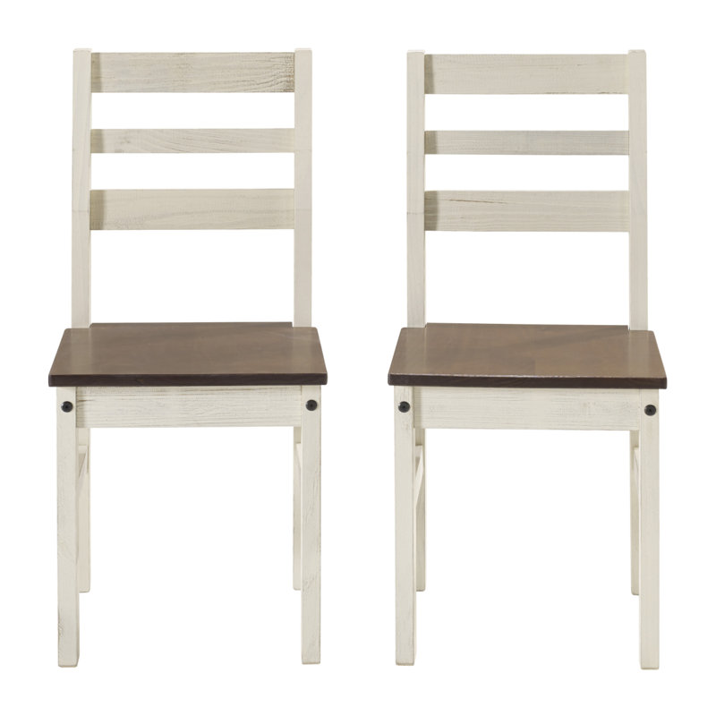 Chaise en bois massif (ensemble de 2) blanc vieilli | Red Barrel Studio®