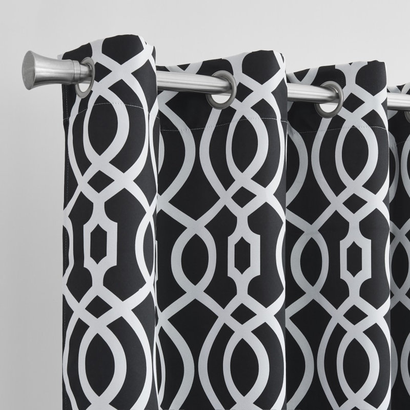 84" Jet Black Trellis Black Out Window Curtain Panel, Black/White, 76" W x 84" L