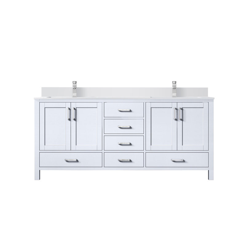 Jacques 72" Double Bathroom Vanity Set, White Cultured Marble, White
