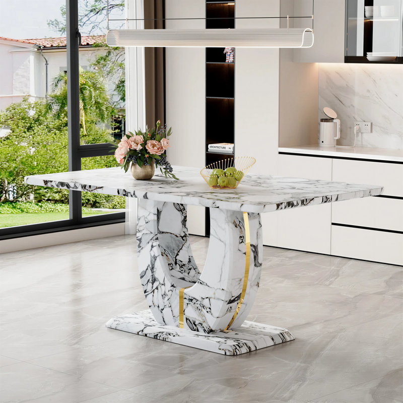 Table rectangulaire de 60 po Kimara, Blanc / gris / or