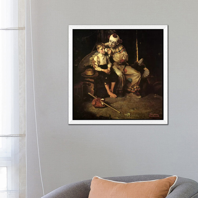 The Runaway (Runaway Boy & Clown) by Norman Rockwell - 1 Piece Wall Art on Canvas, 66.04 cm H x 66.04 cm W, White Framed