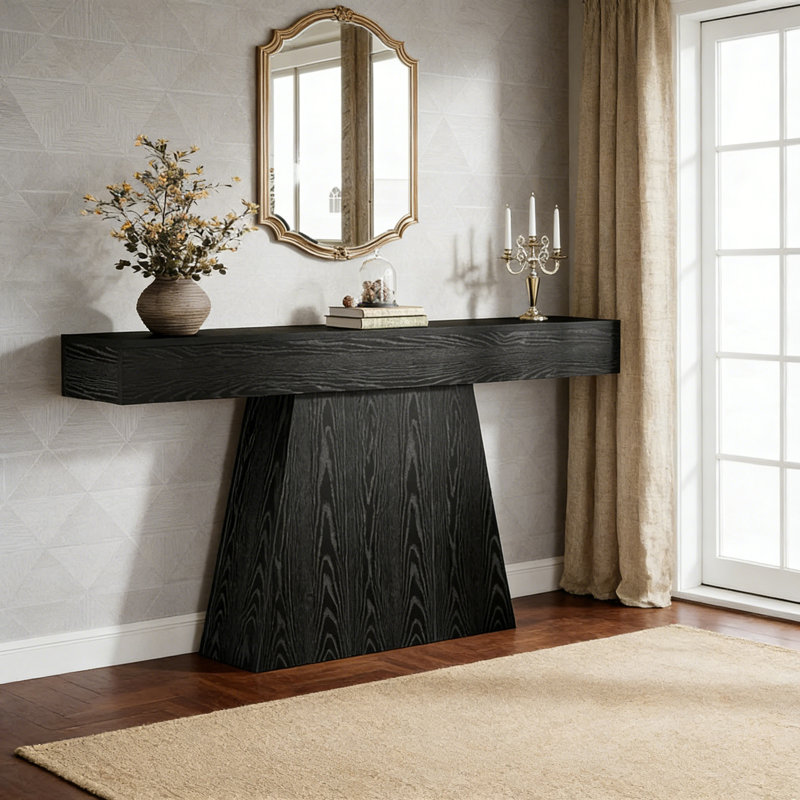 Console 63 po avec base trapézoïdale, entrée en bois ou canapé 63 po