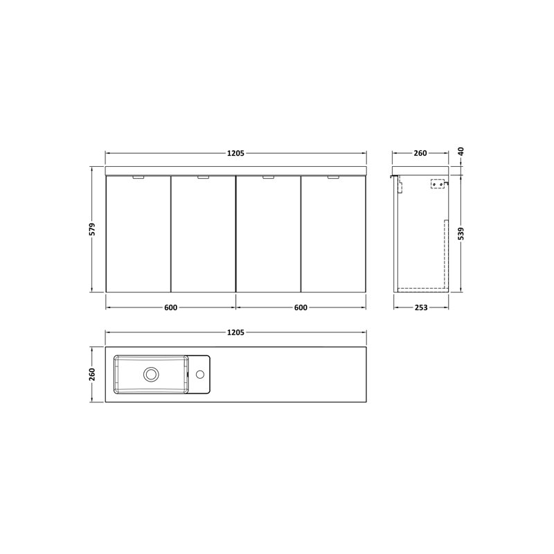 120.5mm Single Bathroom Vanity with Drop In Poly Marble Basin