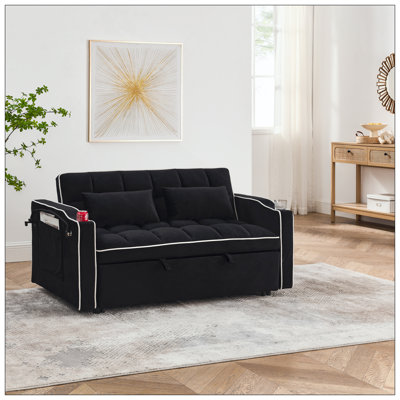 55.51 Inch Versatile Foldable Sofa Bed In 3 Lengths, Modern Sofa Sofa Sofa Velvet Pull-Out Bed, Adjustable Back And With USB Port And Ashtray And Swivel Phone Stand