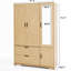 Garde-robe 4 portes avec miroir, 2 tiroirs, barre à vêtements, tablettes réglables et panneau de particules en option, meuble de chambre à coucher