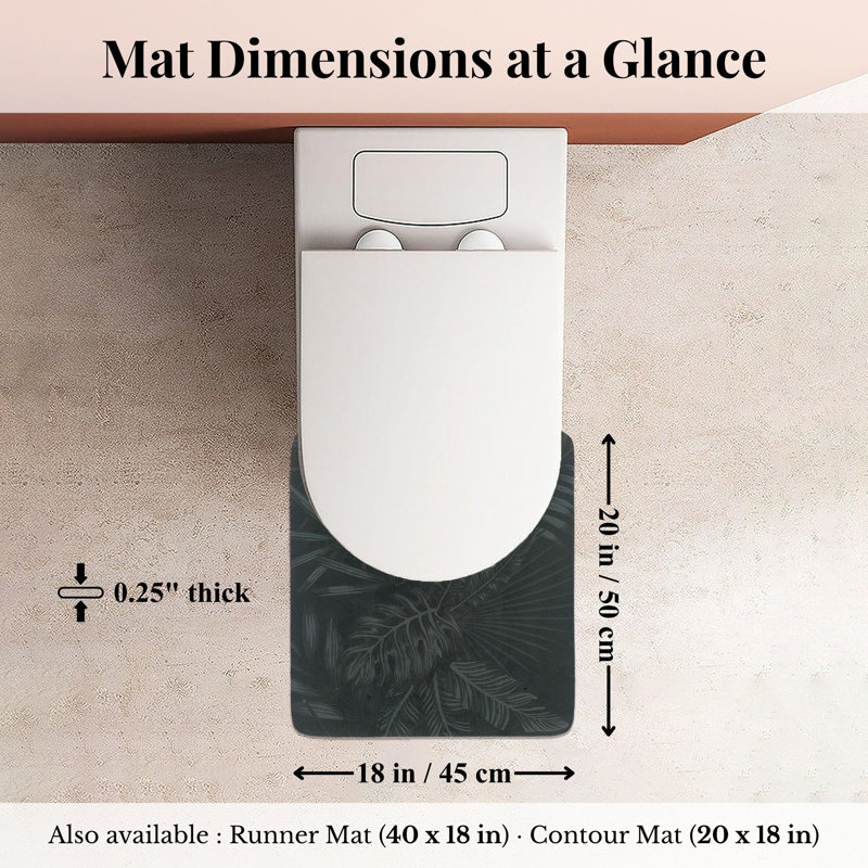 Decorative Contour Bath Mat 20x18 – Ultra Absorbent Quick Dry Rug with Anti-Slip Rubber Backing, Dark Green Leaves