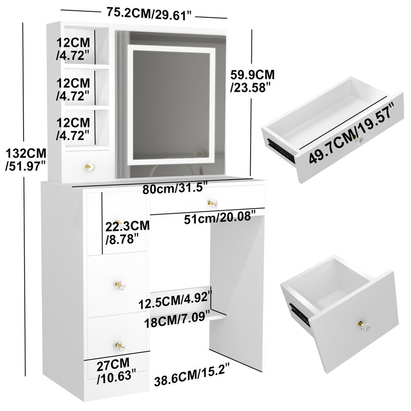 Meuble-lavabo blanc avec miroir et lumières Wrought Studio ™