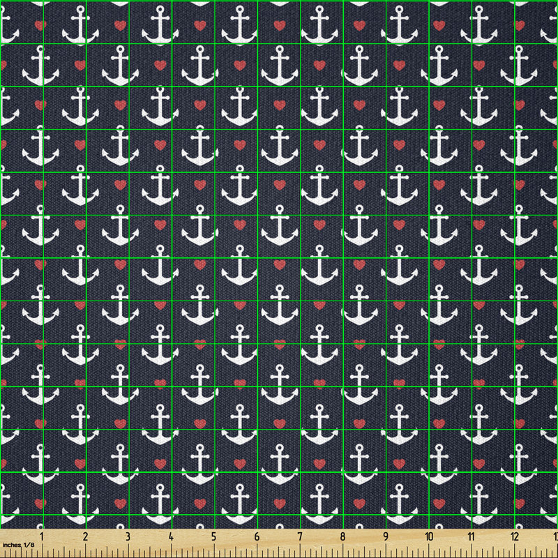 Corlenzo White Anchors and Little Red Hearts Multi-Purpose Fabric