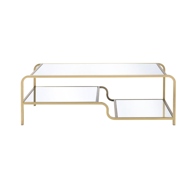 Table basse dorée avec tablettes en miroir - construction, compartiments ouverts élégants et fiables, look organisé