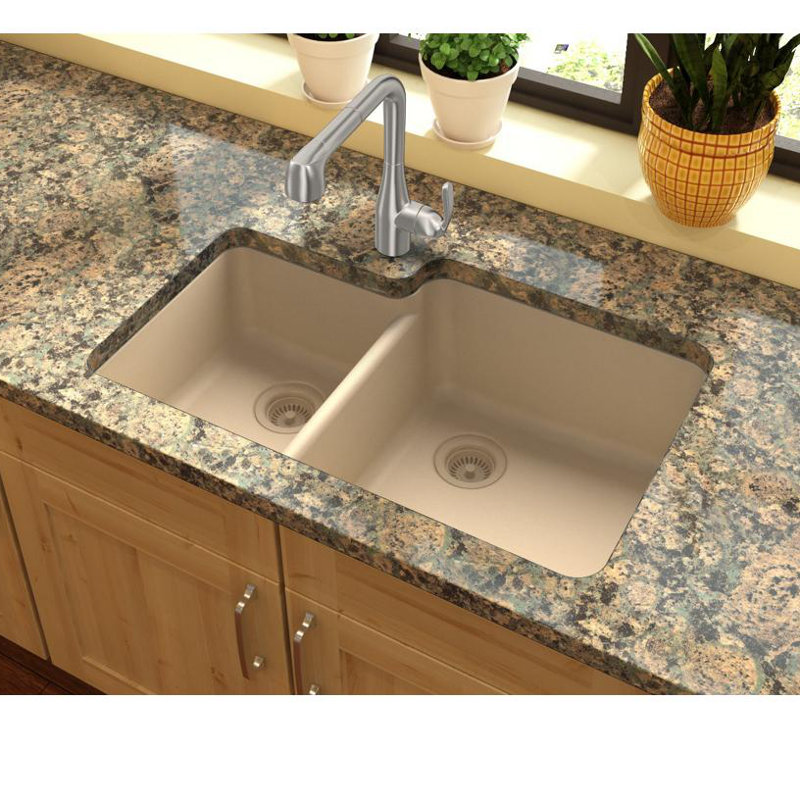 Évier de cuisine double sous-comptoir 33 po x 20-11/16 po x 9 po Quartz Classic, Sable