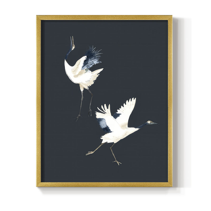 Cranes on Indigo II, reproduction encadrée - bois massif, H 15 po x l 12 po, Doré