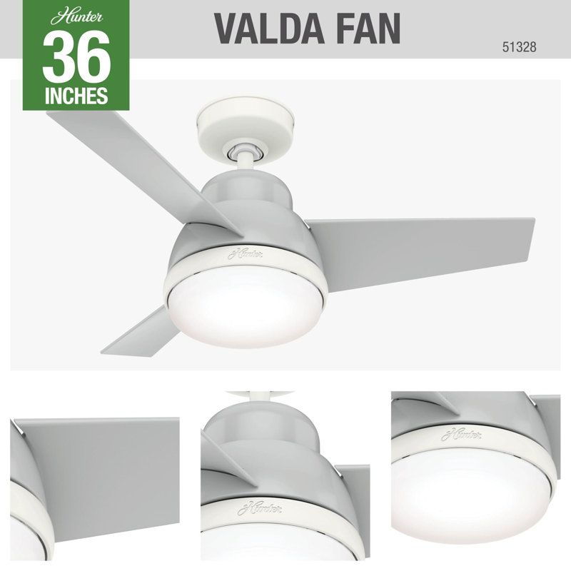 36" Valda 3 - Blade LED Standard Ceiling Fan with Remote Control and Light Kit Included, Dove Gray