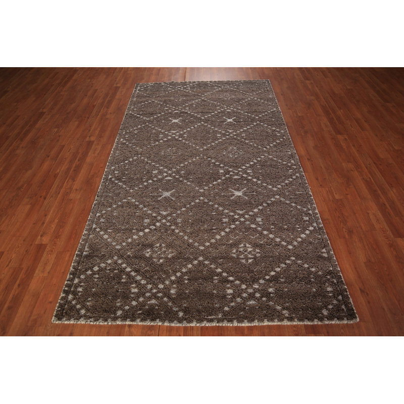 Tapis oriental brun à motif géométrique marocain 5 x 8