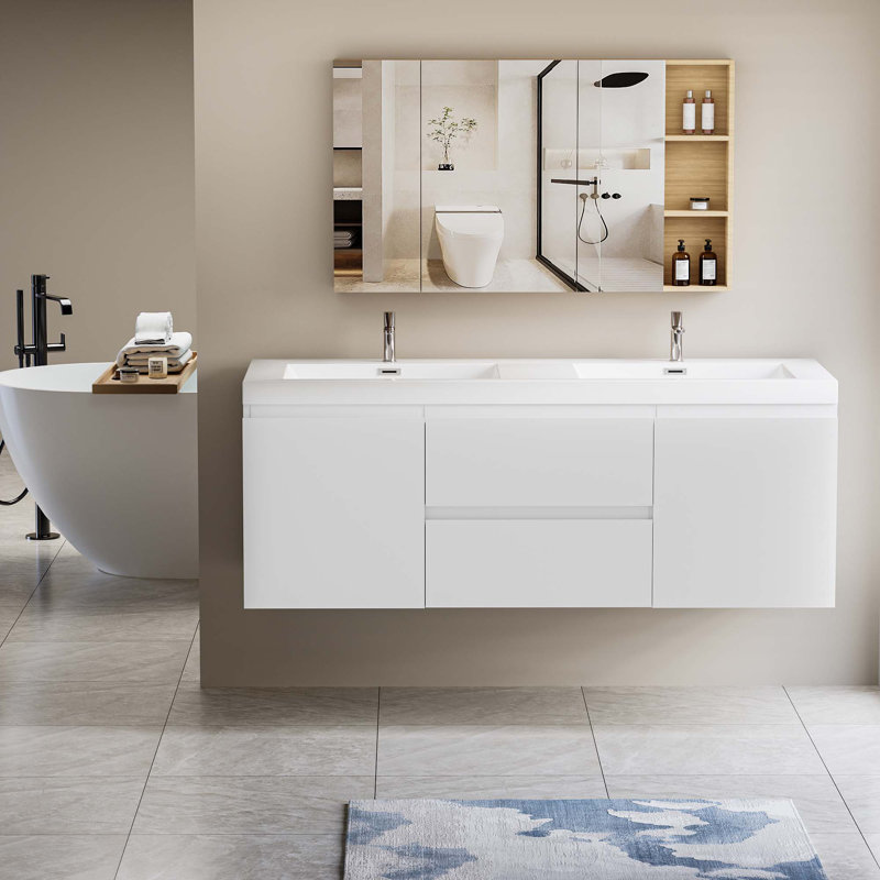 60"Floating Bathroom Vanity With Double Sink