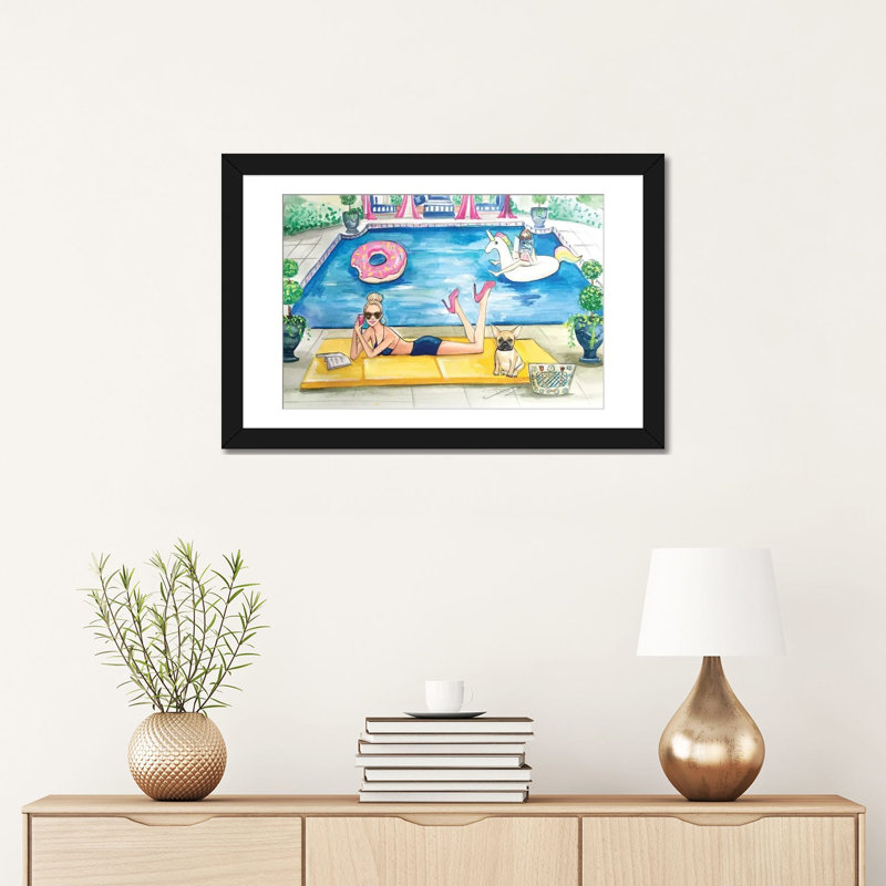 « summer pool party » par rongrong devoe, impression sur toile tendue, H 16 po x l 24 po x P 1 po, Papier d'art encadré noir